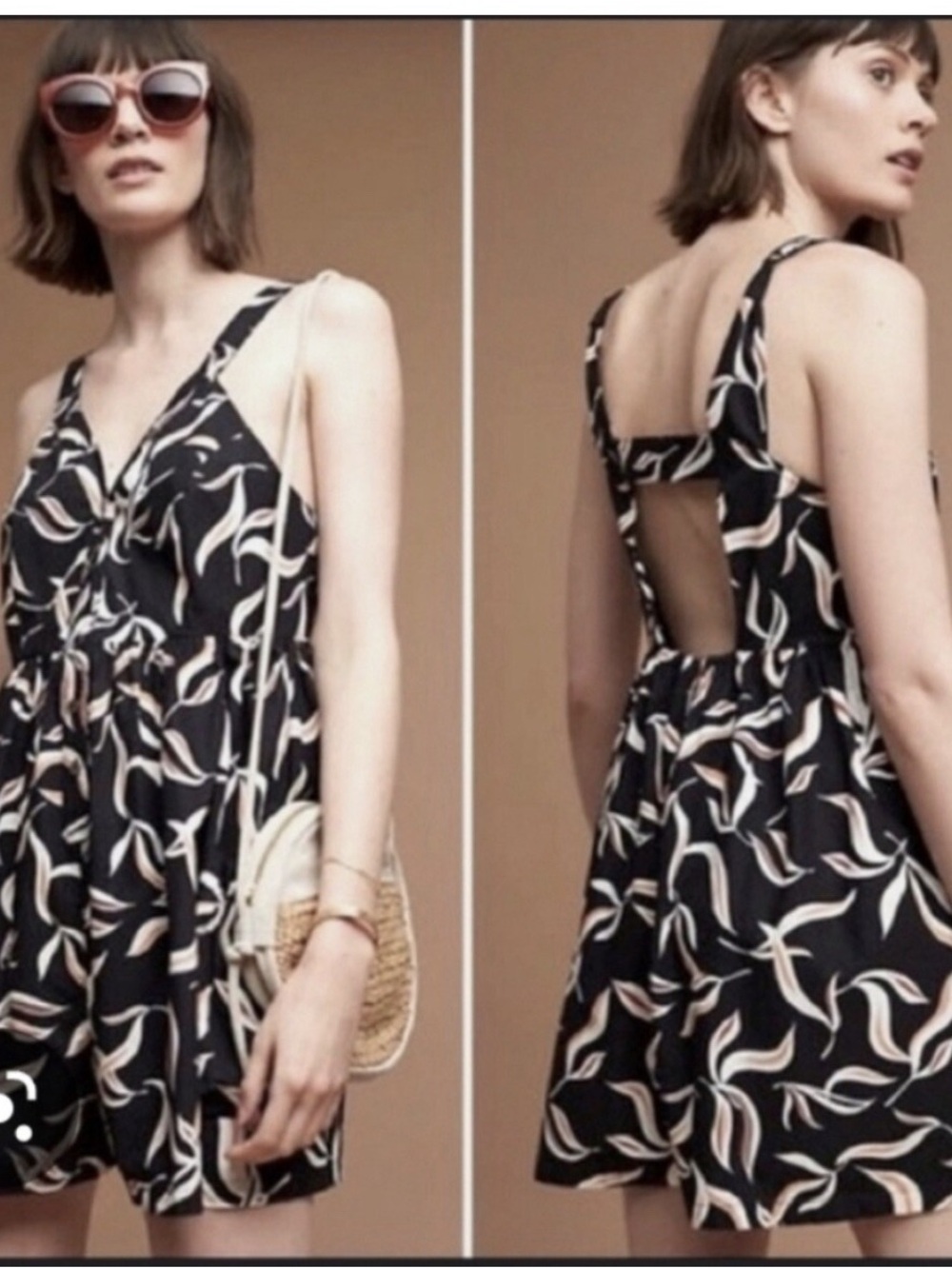 Anthropologie Black Floral-Print Hei Hei Romper
